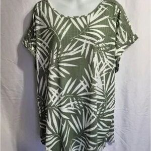 Women's Olive Green Palm Print Short Sleeve Top